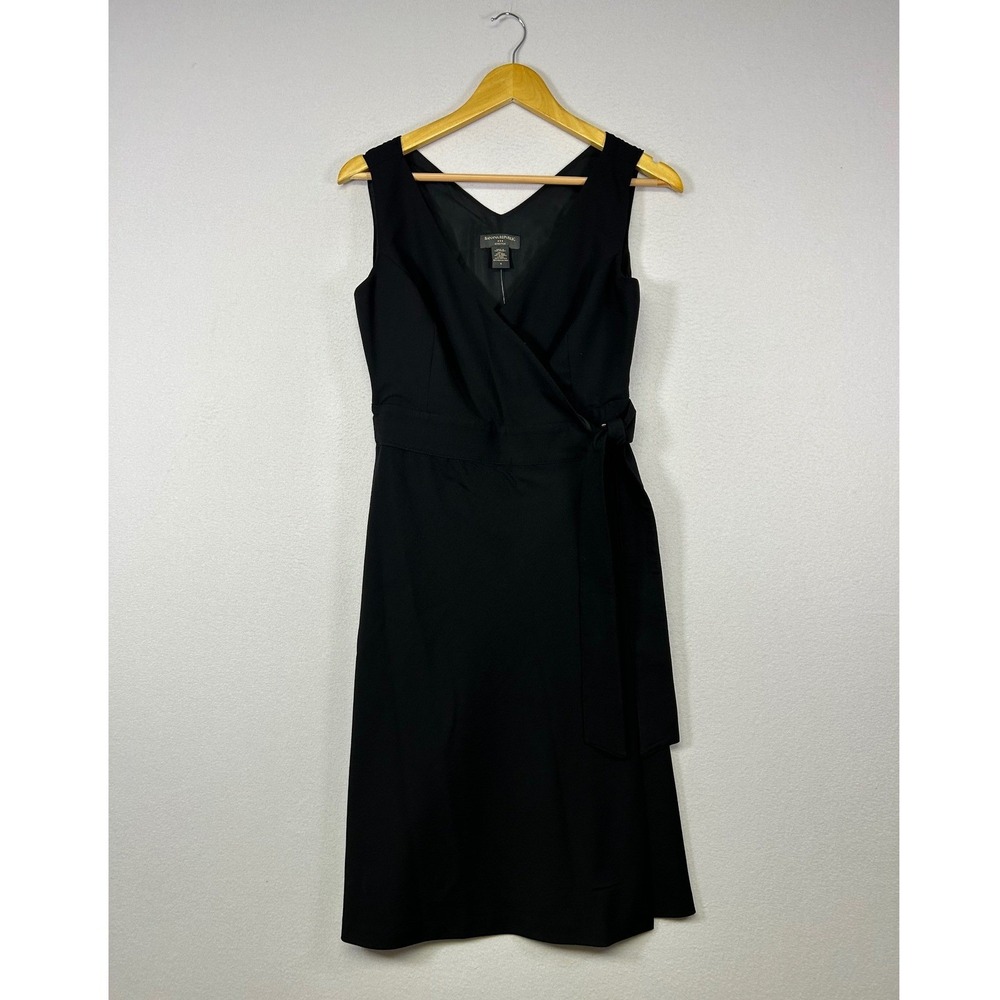 Classic Minimalist Banana‎ Republic Womens 6 Black Stretch Wool Wrap Tie Dress